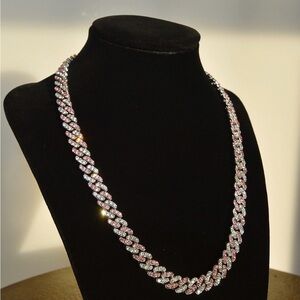Silver and Pink 9mm Necklace 16inch